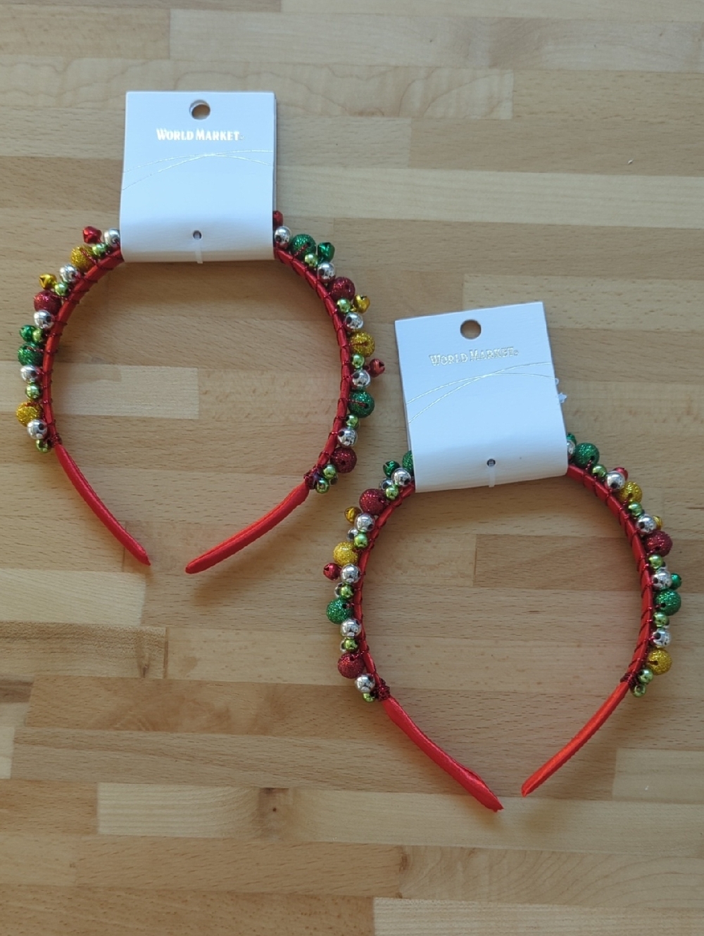 World Market Holiday Jingle Bell Headband - Red with Green, Gold, Silver Accents